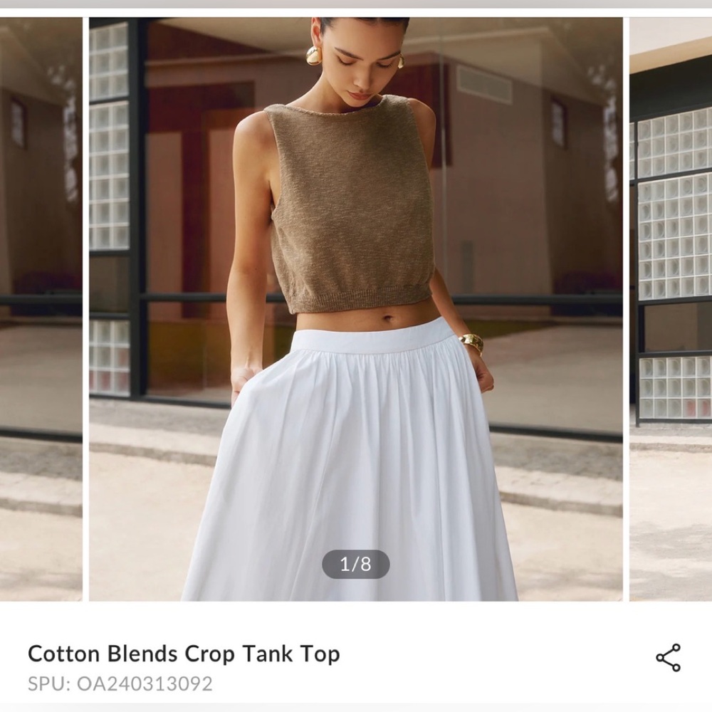 Commense Elegant Tan Knit Cropped Shirt